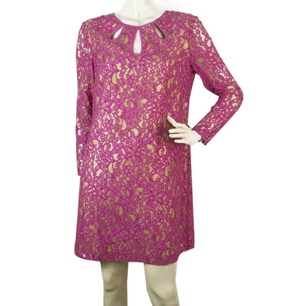 Juicy Couture pink gold lace shift dress 8